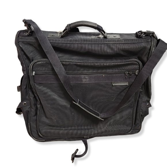 Briggs & Riley Baseline Deluxe Garment Bag Luggage Suitcase Black Leather Nylon - Picture 1 of 13
